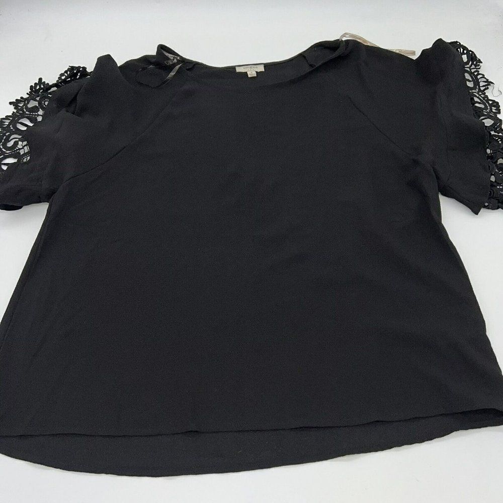 Umgee Black Blouse Lace Sleeve Detail Size Small